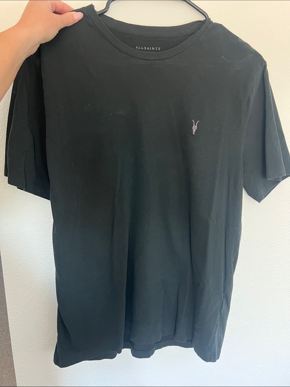 AllSaints Black Short-Sleeve Crew Tee with Subtle Logo